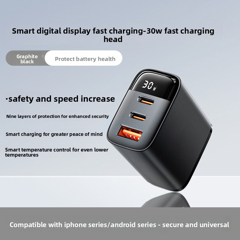 30W Triple Port Fast Charger with Digital Display