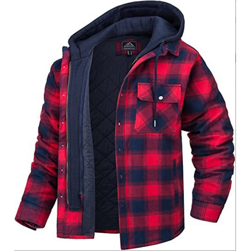 Men's Plaid Hooded Cotton Jacket