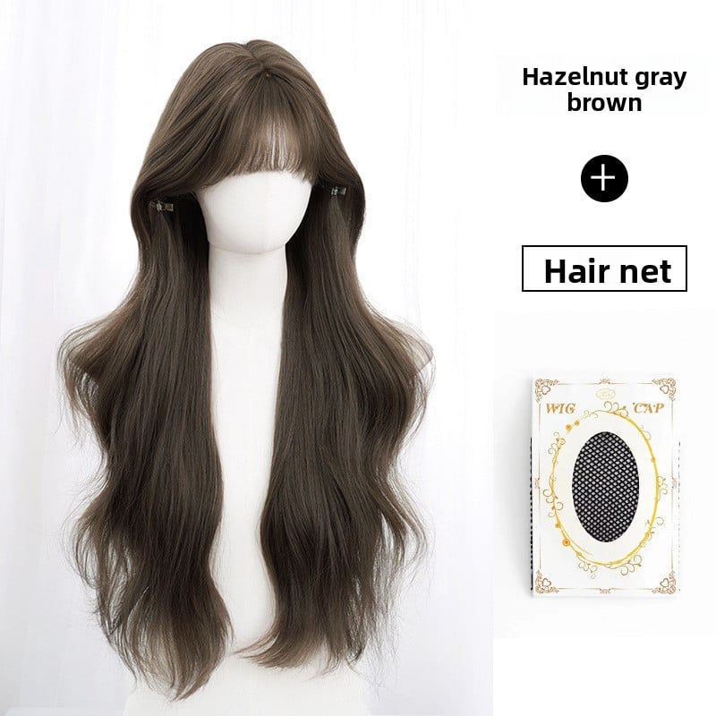 Long curly hair with bangs and a full wig