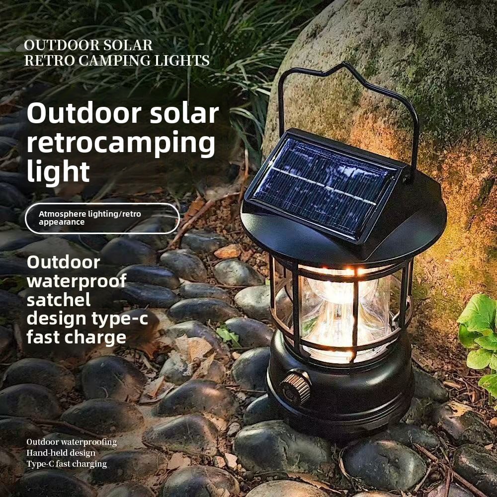 Solar Retro Camping Lamp Outdoor Lighting Horse Lamp Long Life Charging Tent Portable Lamp Warm Light Atmosphere Lamp