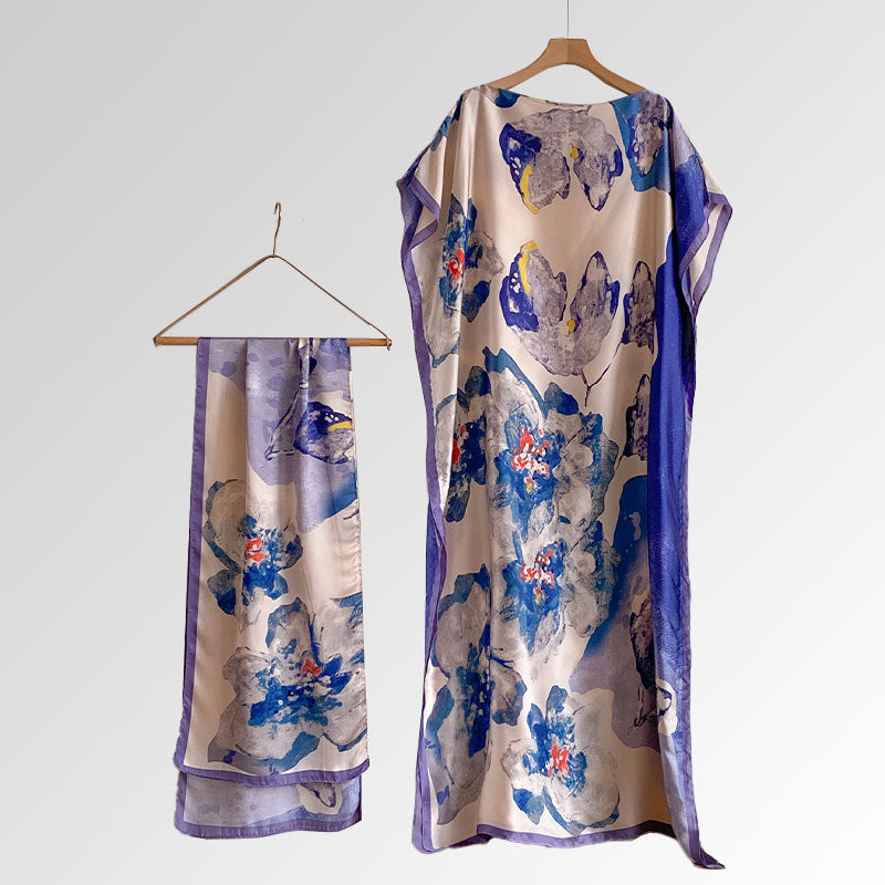 Beach vacation faux silk scarf dress