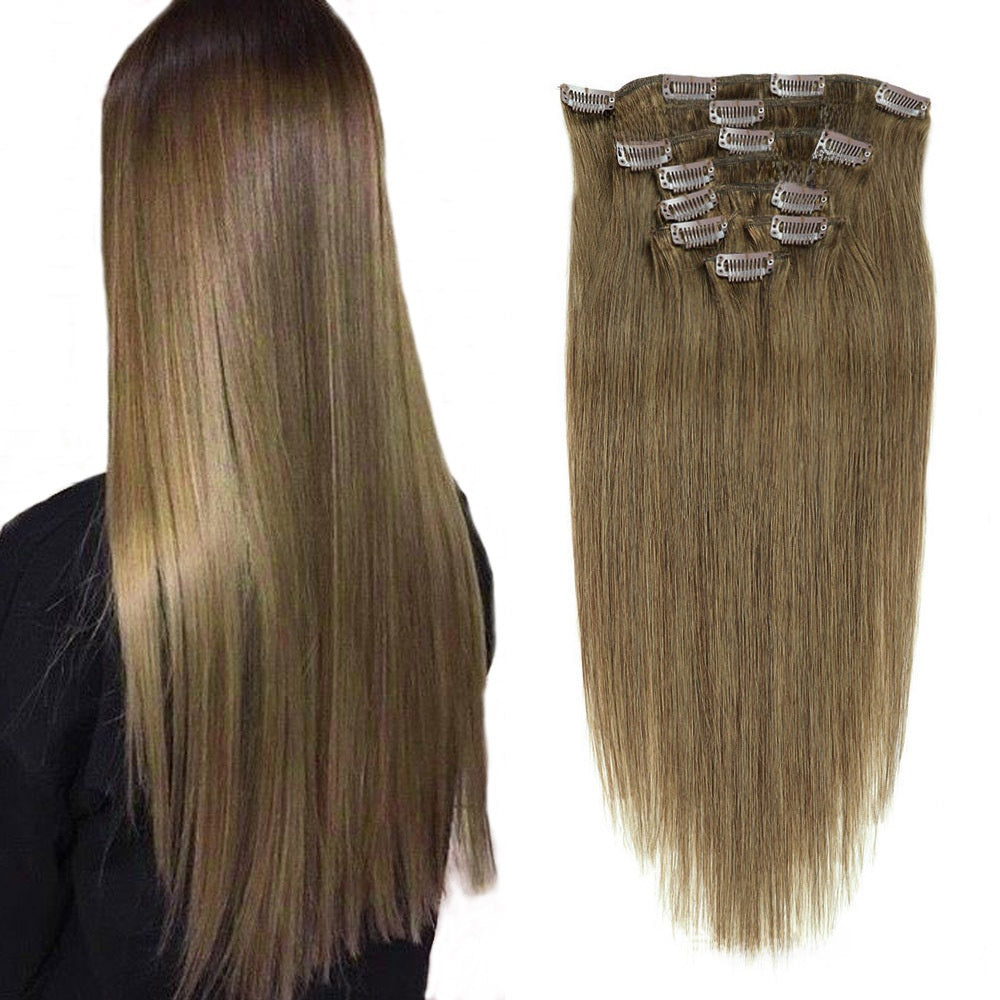 Clip-In Human Hair Extensions Real Hair Straight 12-24inch Multiple Colors
