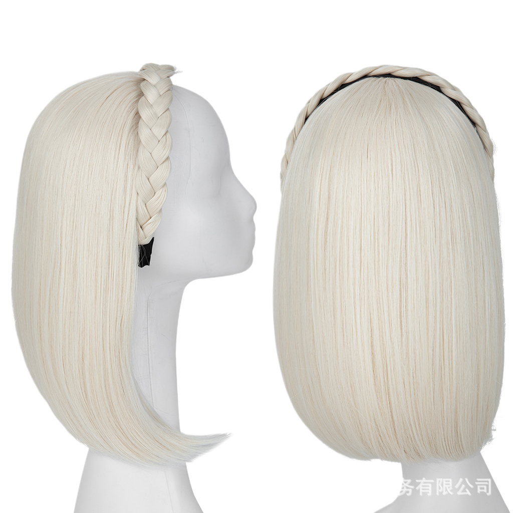 Long Straight Synthetic Hairpiece with Braided Headband High Temperature Fiber Full Volume Half Wig
