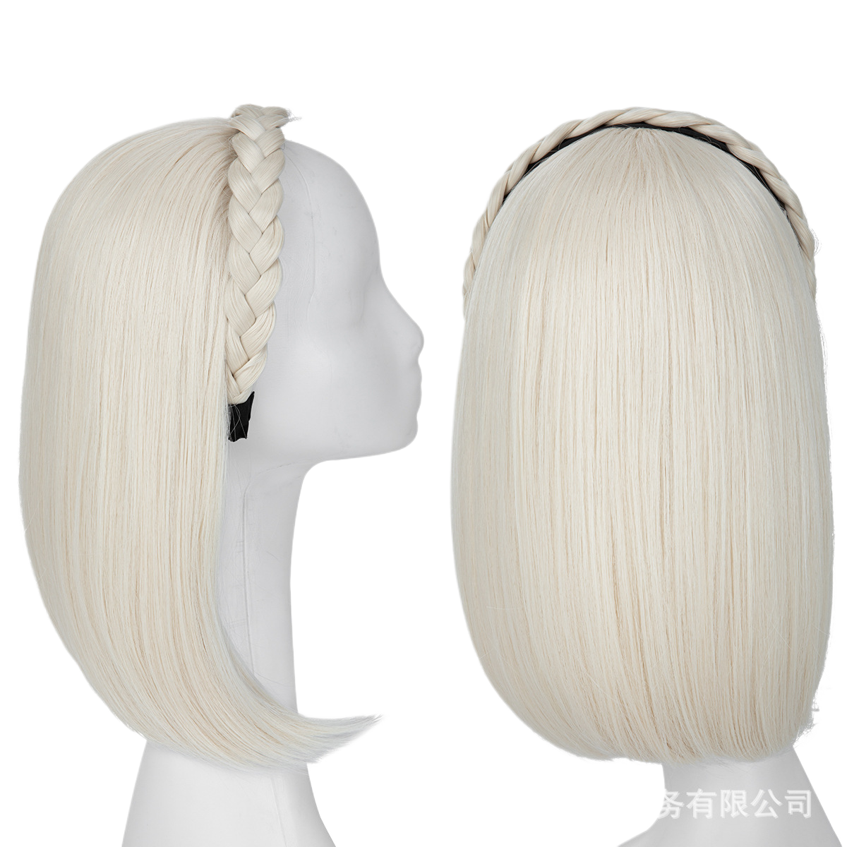 Long Straight Synthetic Hairpiece with Braided Headband High Temperature Fiber Full Volume Half Wig