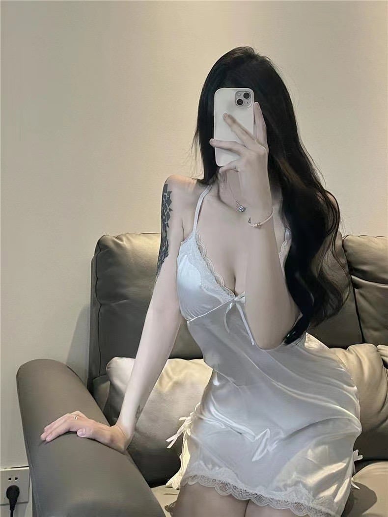 Halter lace nightgown, nude pajama for women, spring and autumn style with chest pads