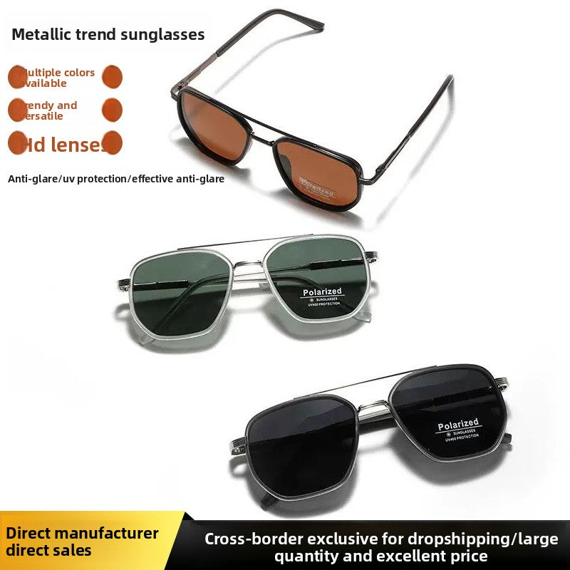 Semi-Metal Large Square Frame Sunglasses for Men