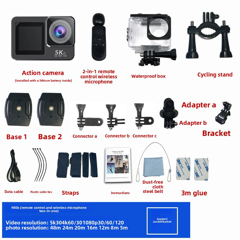 5K Sports Camera with Anti-Shake, Waterproof, WiFi, and 48MP