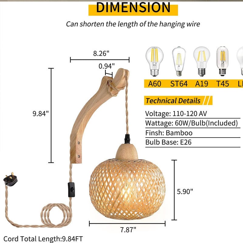 Bamboo woven bedside wall lamp