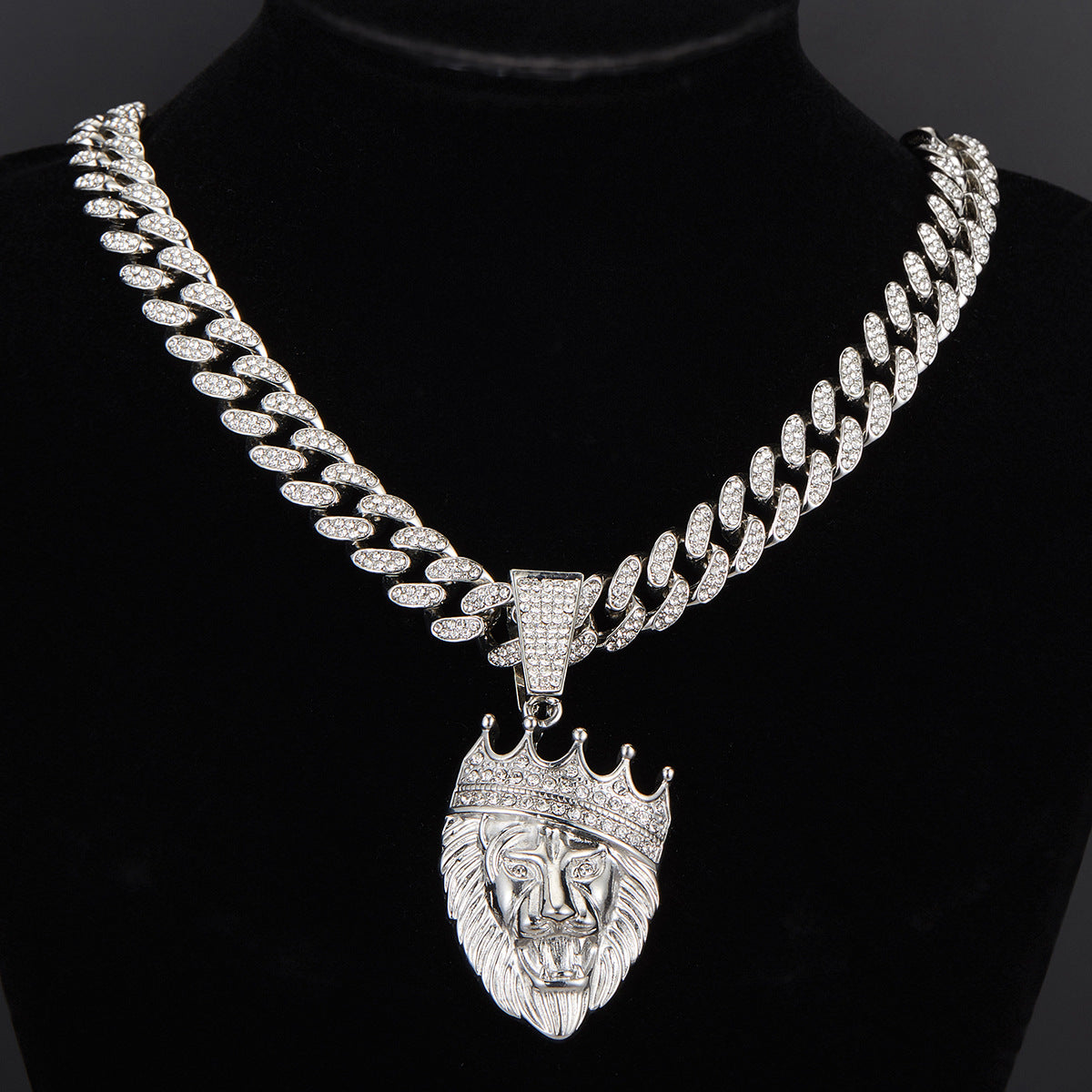 Animal Zinc Alloy Diamond Pendant Cuban Chain Necklace