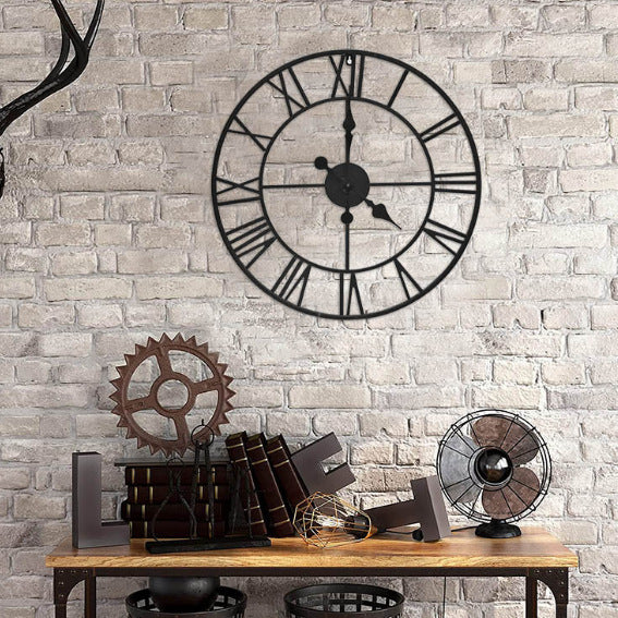 Retro Wrought Iron Wall Clock with Quartz Movement