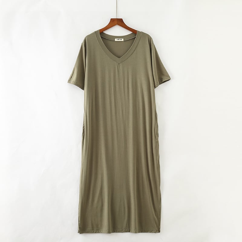 Women's V-Neck Modal Long Dress with Side Split
