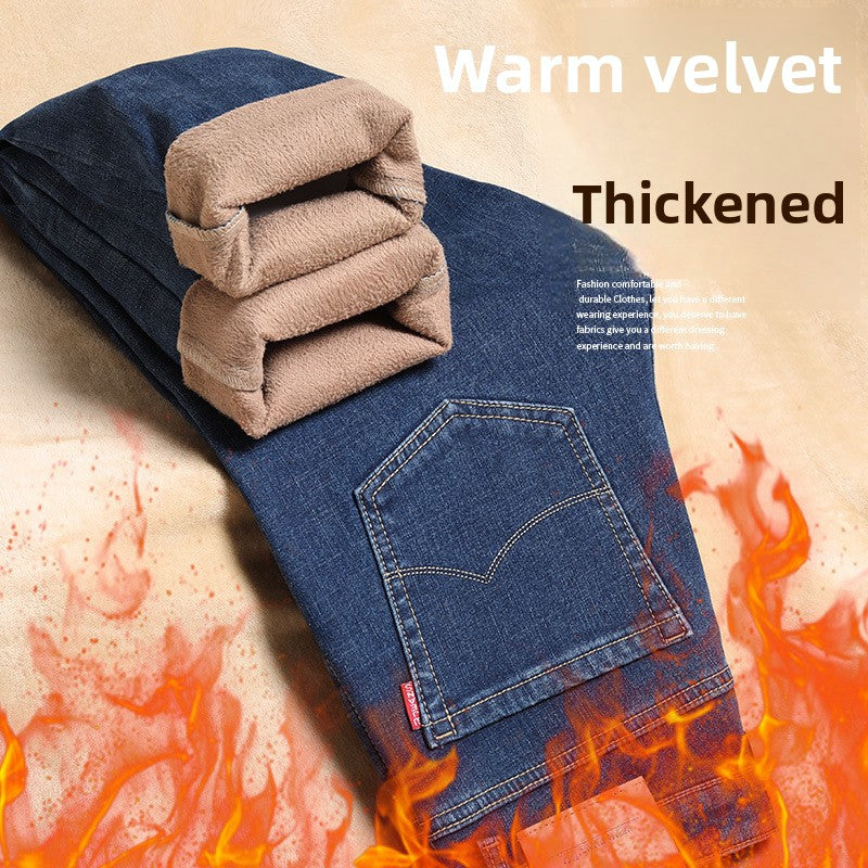 fleece-lined Thickened Jeans Men's Slim-fit