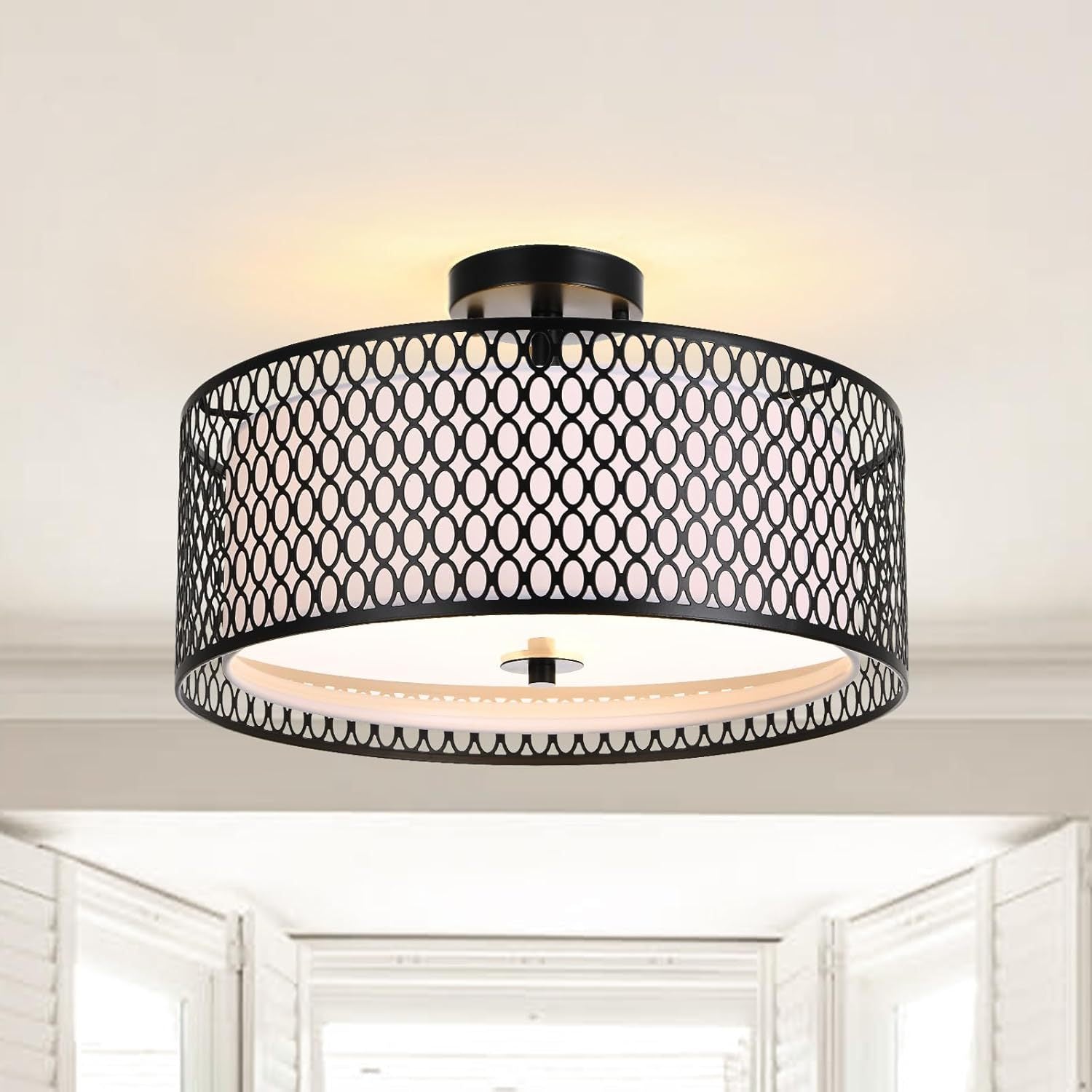 Double-layer black iron mesh circular lamp