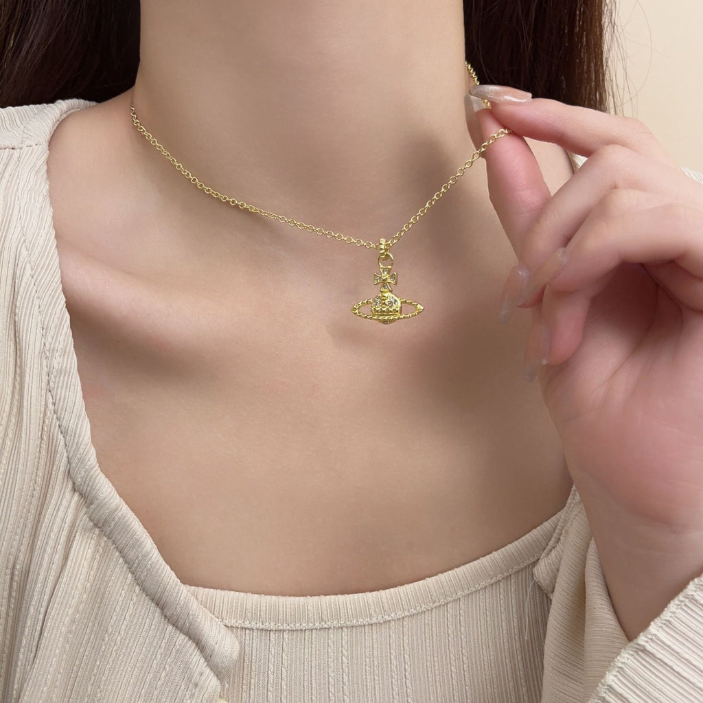 Saturn Diamond Accent Clavicle Necklace