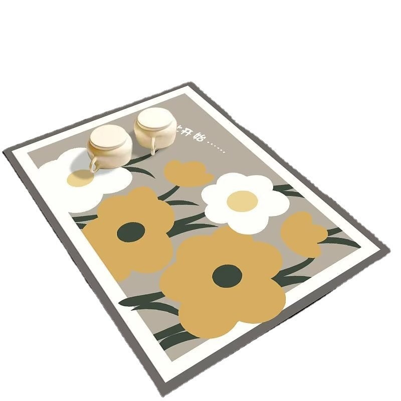 Cartoon Floral Non-Slip Absorbent Kitchen Bathroom Floor Mat
