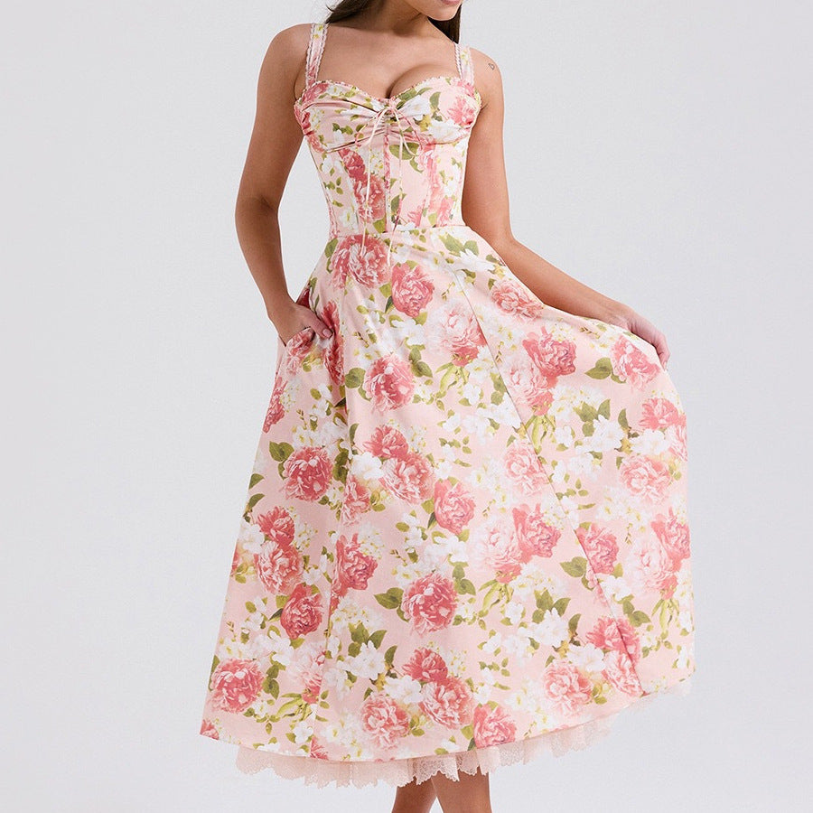 A high-end dress with a large lace hem