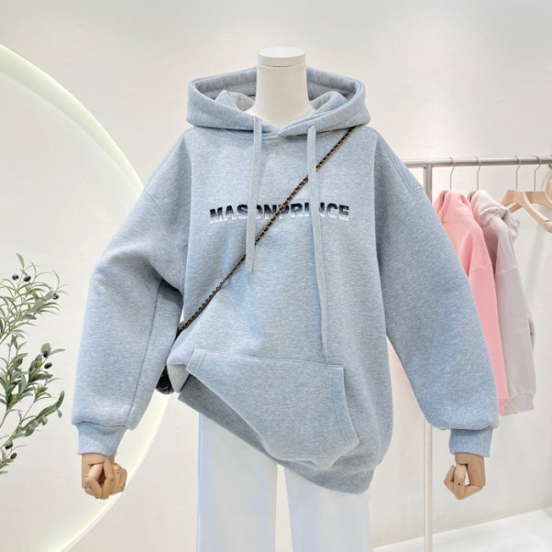 A Korean version of a niche casual hoodie with a letter hood