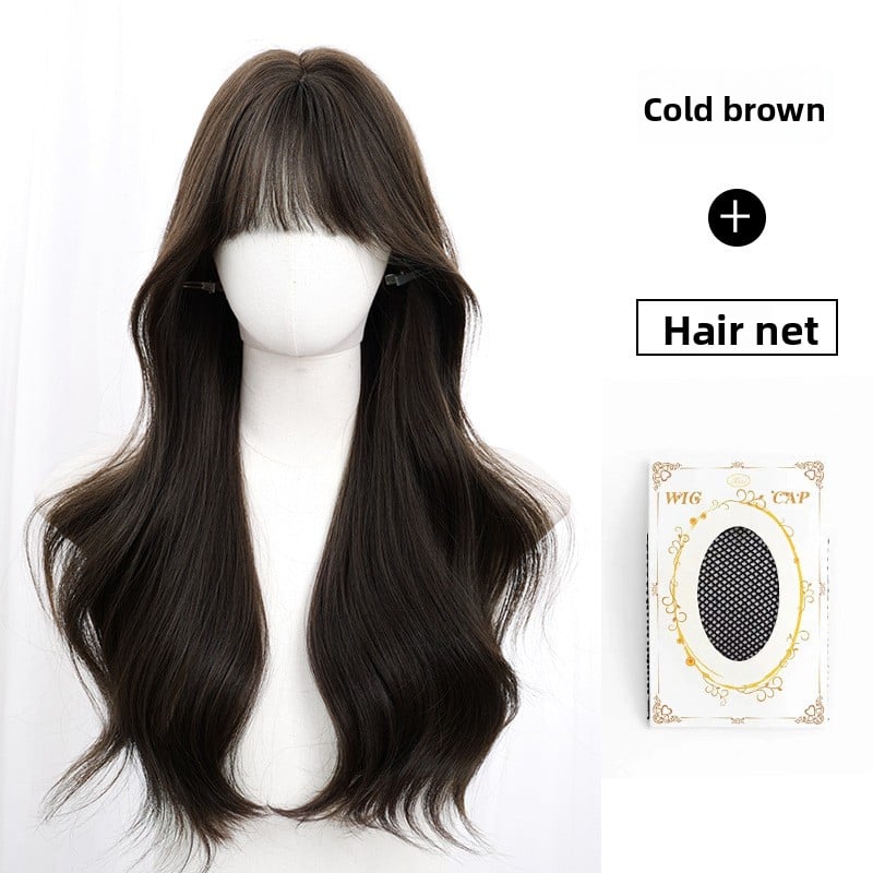 Long curly hair with bangs and a full wig