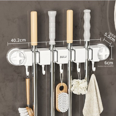 Mop rack, non-perforated hook, storage and hanging rack