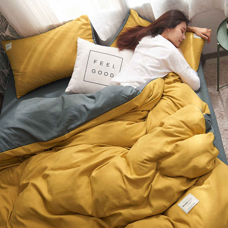 Four-piece Set Nordic Style Wash Cotton Quilt Cover Net-red Bed Sheet Student Dormitory Bedding