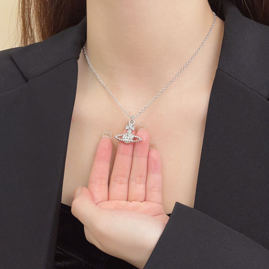 Saturn Diamond Accent Clavicle Necklace