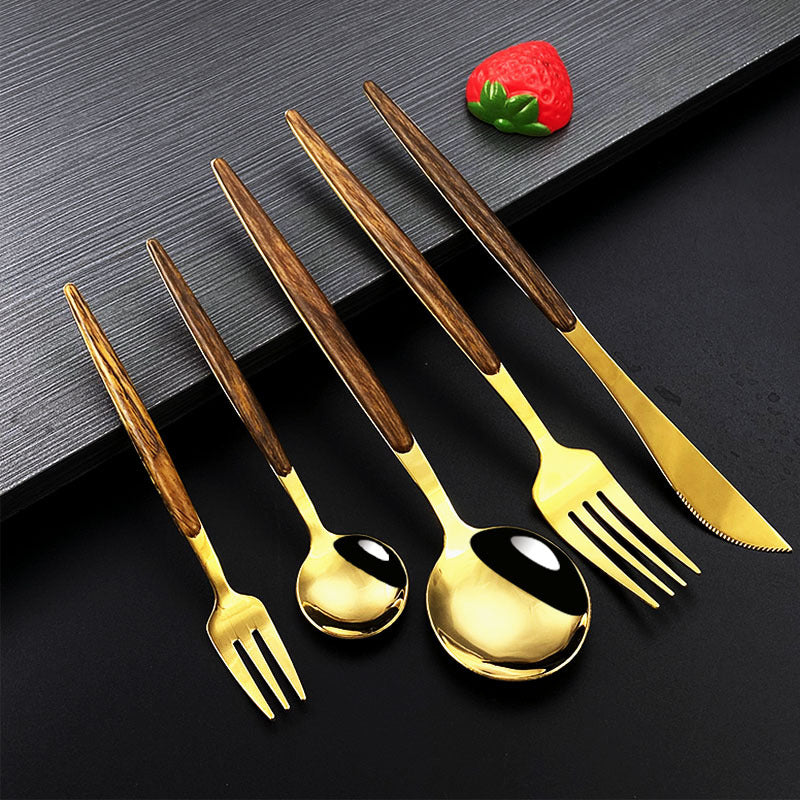 Wood-grain pattern knife, fork and spoon