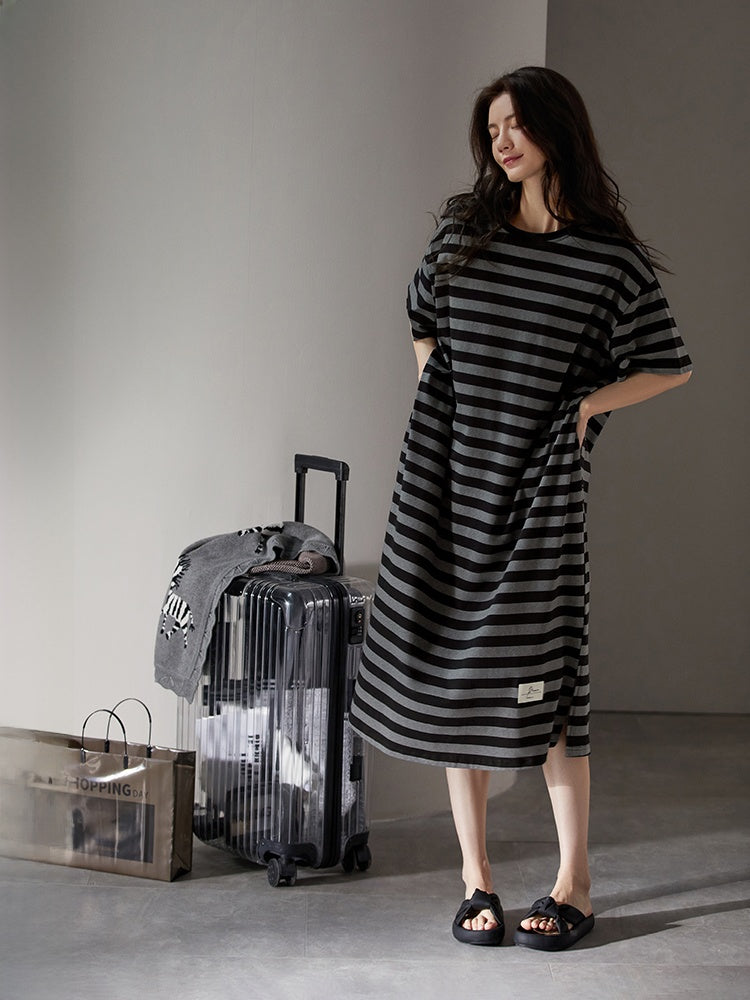 Pure cotton short-sleeved striped pajamas
