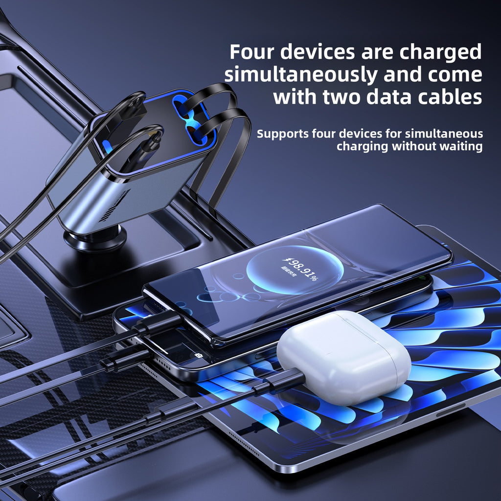 C6 one-to-four mobile phone car charger 120W super fast charging star sky top projection lamp telescopic line