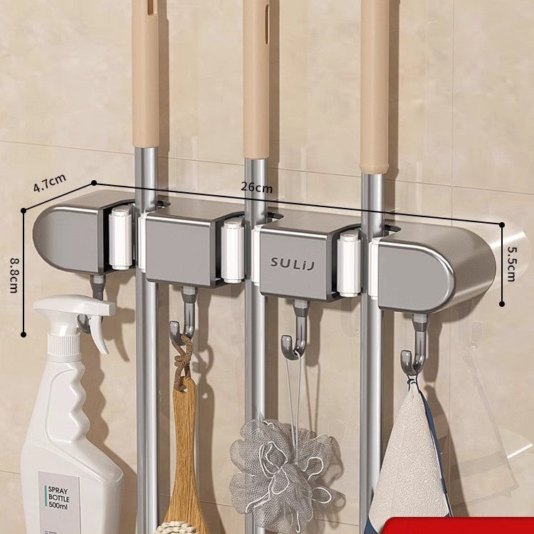 Mop rack, non-perforated hook, storage and hanging rack
