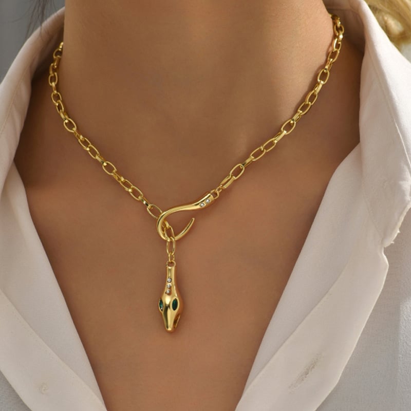 New Cross-border Elegant Snake Head Necklace Metal Snake Diamond Adjustable Clavicle Chain Women's Trendy Light Luxury Neck Chain