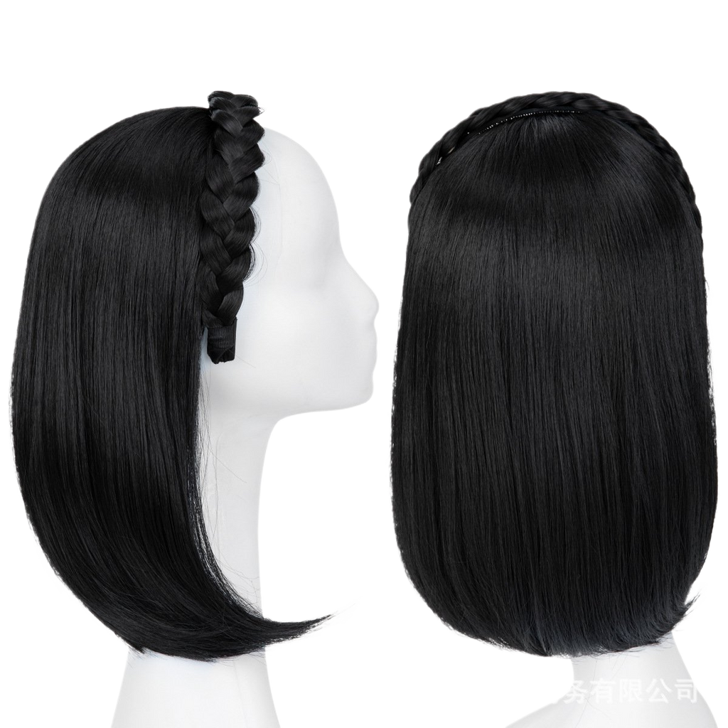Long Straight Synthetic Hairpiece with Braided Headband High Temperature Fiber Full Volume Half Wig
