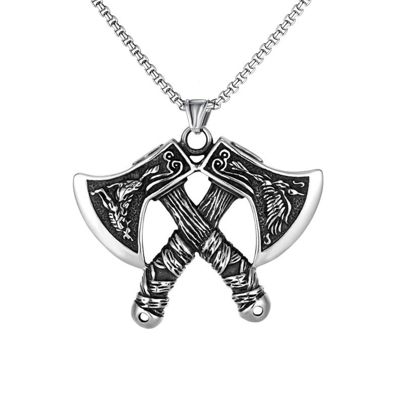 domineering double wolf head titanium steel pendant necklace