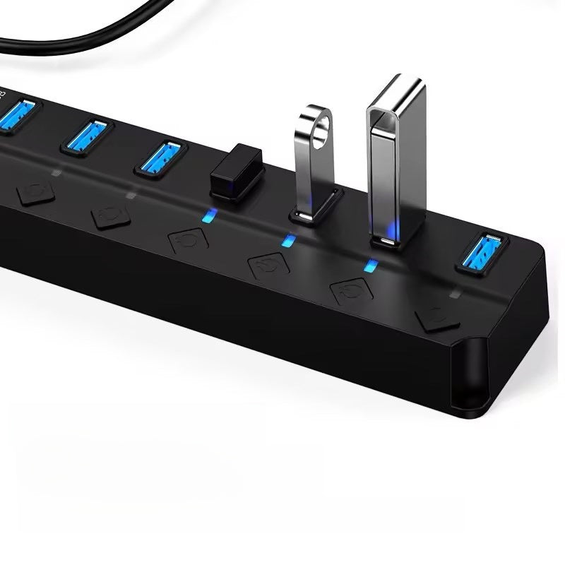 7-Port USB 3.0 Hub with Independent Switches, High-Speed Splitter