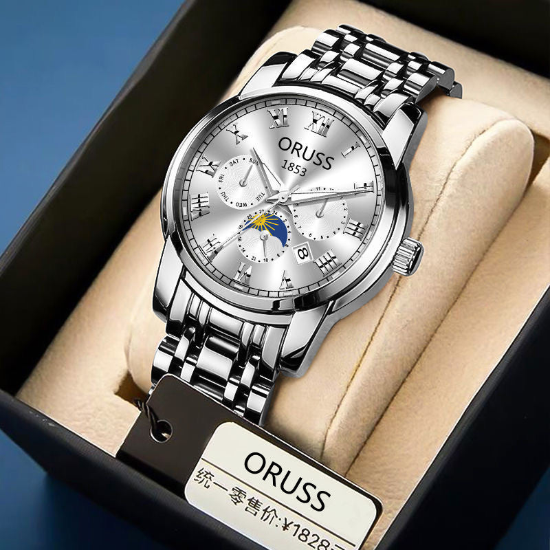 Automatic Quartz Men's Watch Waterproof Luminous Stylish Alloy Strap