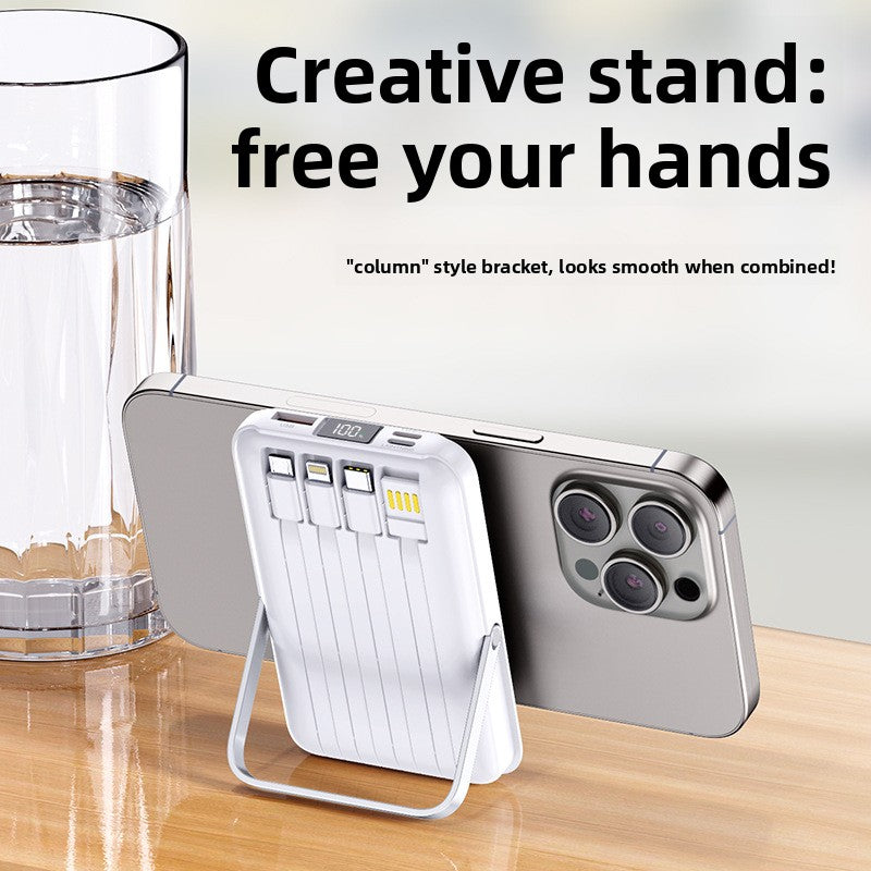 Magnetic Stand Power Bank with Wireless Charging and Built-In Cable