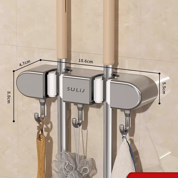 Mop rack, non-perforated hook, storage and hanging rack