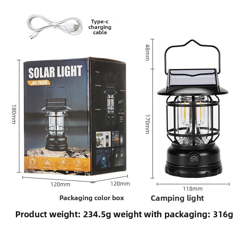 Solar Retro Camping Lamp Outdoor Lighting Horse Lamp Long Life Charging Tent Portable Lamp Warm Light Atmosphere Lamp