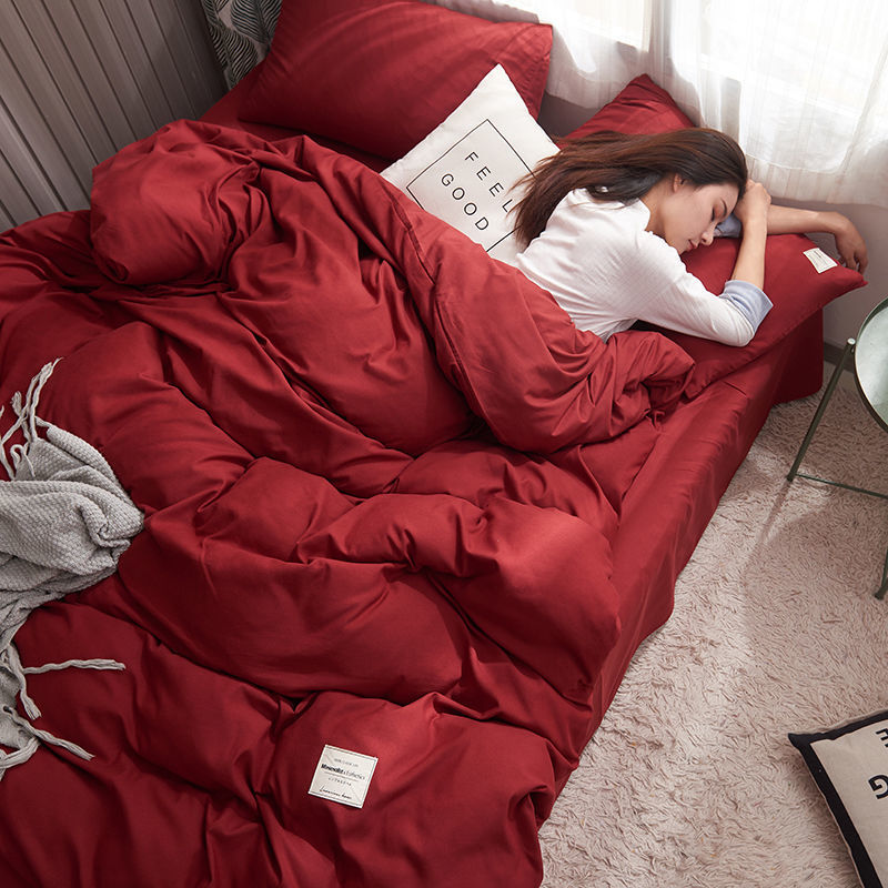 Four-piece Set Nordic Style Wash Cotton Quilt Cover Net-red Bed Sheet Student Dormitory Bedding