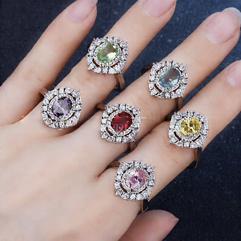 Adjustable Floral Synthetic Gemstone White Gold Plated Ring