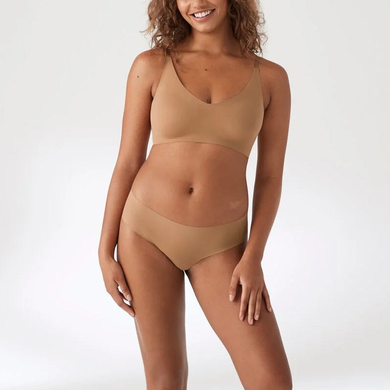 Seamless Wireless Bra Set with Adjustable Straps and Cotton Panty