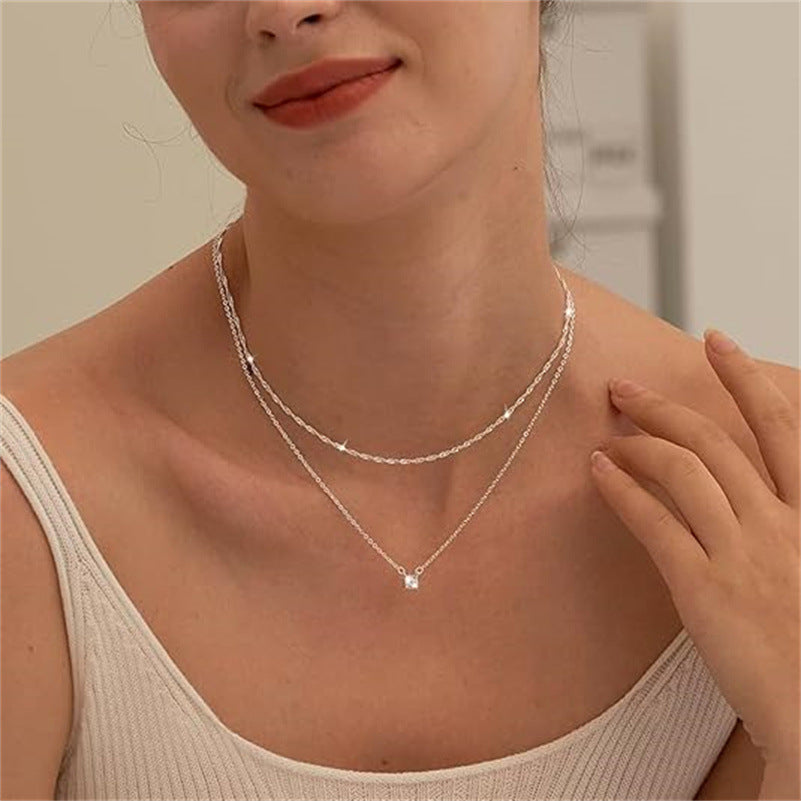 Double-Layer Cubic Zirconia Water Ripple Necklace