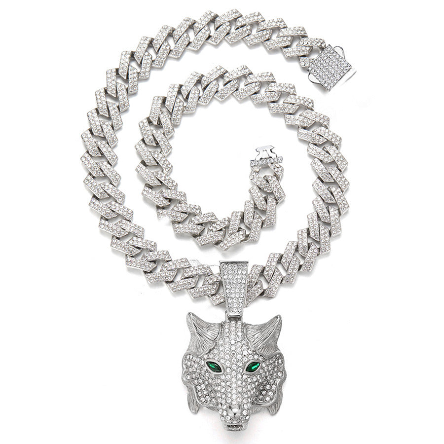 Animal Zinc Alloy Diamond Pendant Cuban Chain Necklace