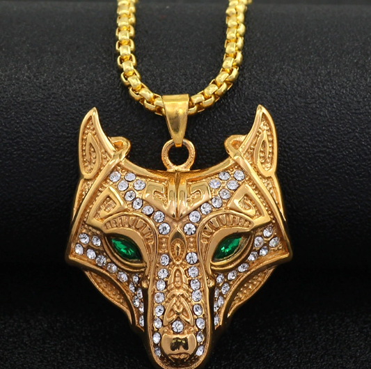 Gold and silver wolf-head necklace