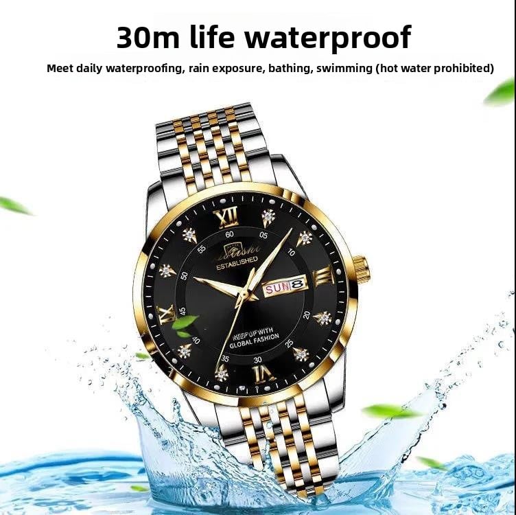 Foreign trade AliExpress explosions Swiss certification imported double calendar waterproof luminous men's watch Korean fashion