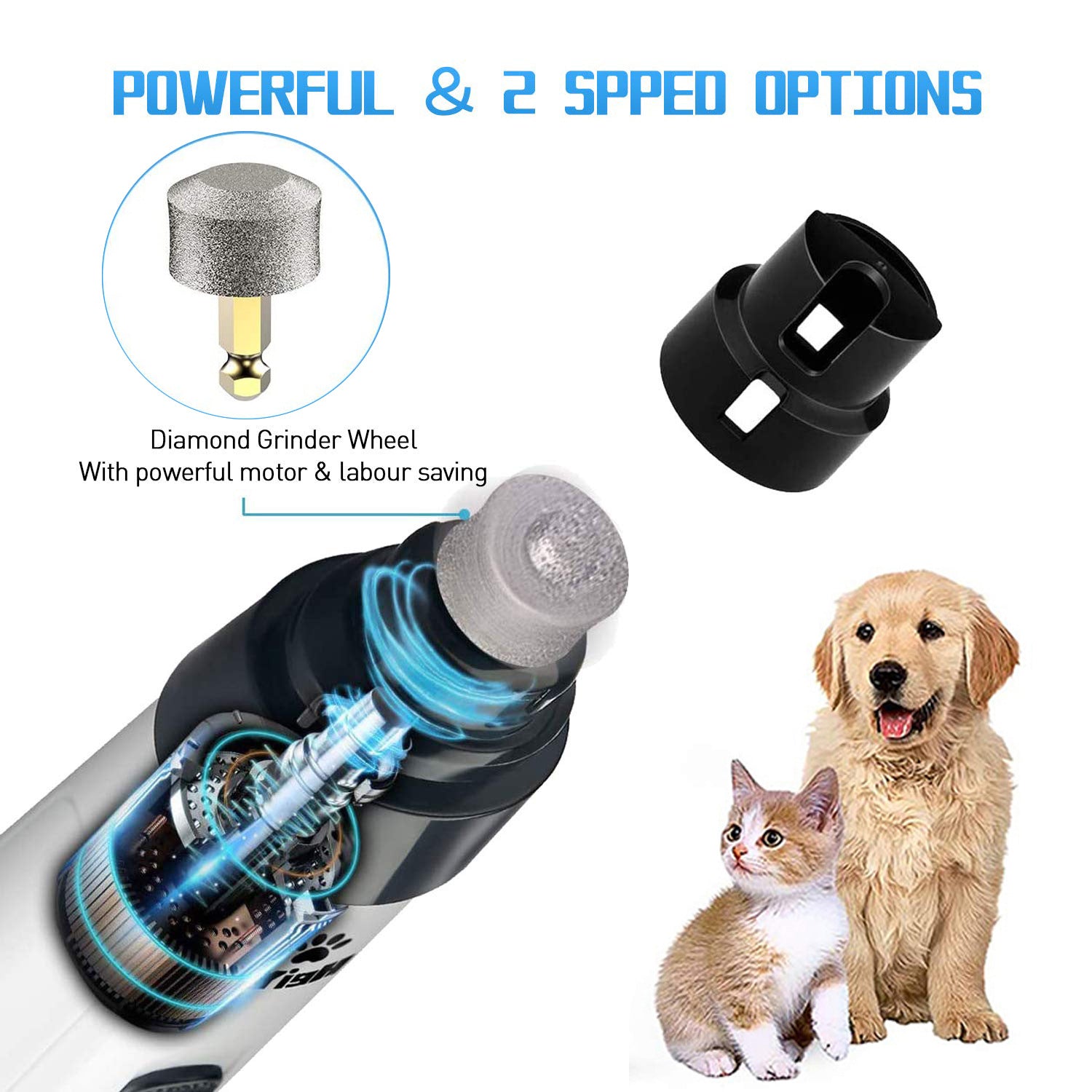 2-Speed USB Rechargeable Pet Nail Grinder with 3 Ports