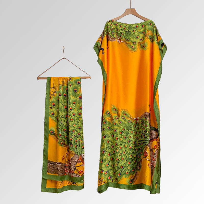 Beach vacation faux silk scarf dress