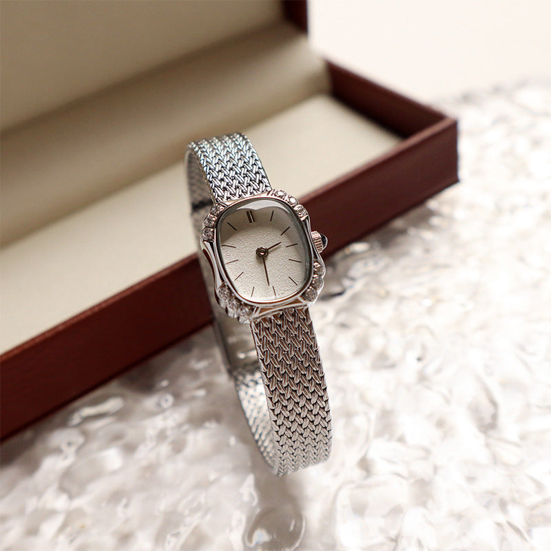 New Designer Square Exquisite Diamond Set Wheat Ears Women's Quartz Small Watch