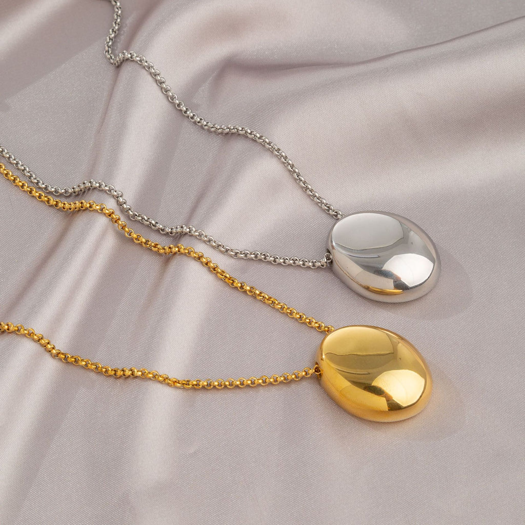 Titanium Steel Oval Pendant Necklace