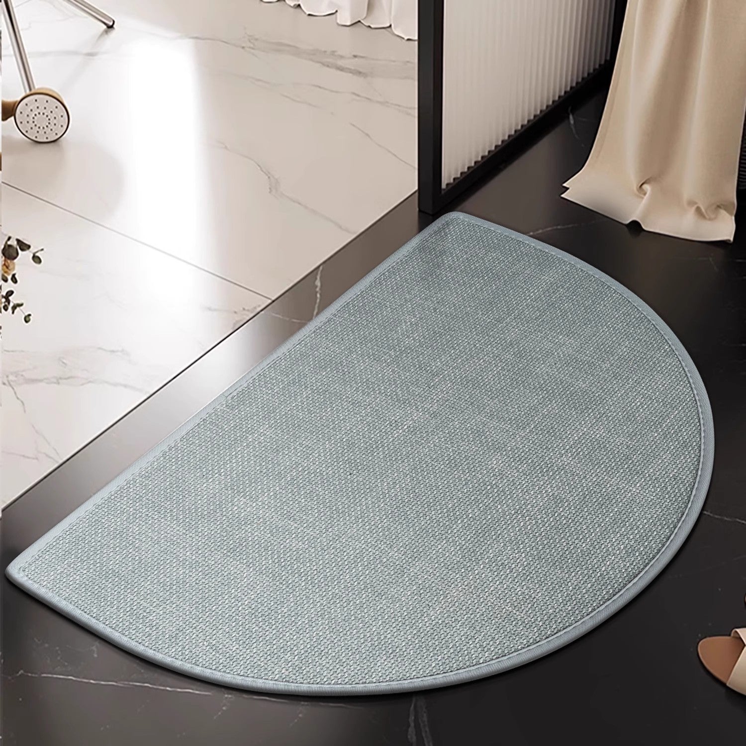 Linen floor MATS are placed in the bathroom