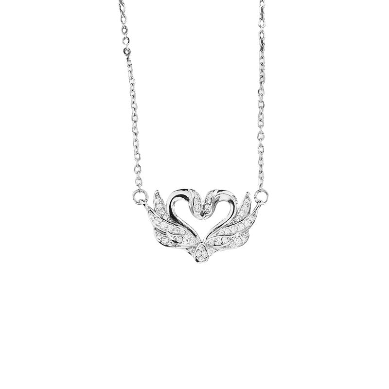 Double Swan Heart-shaped Zircon Necklace